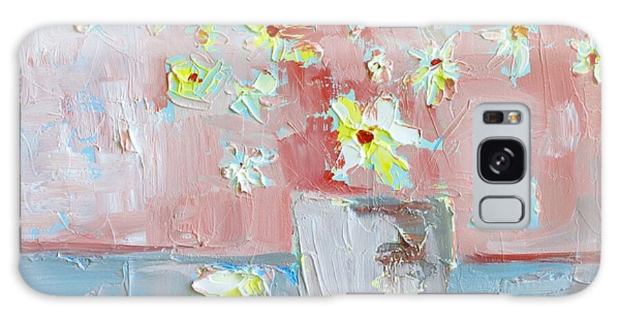 Floral Still Life Original Oil Painting Galaxy S8 Case featuring the painting Delicate Daisies by Patricia Awapara