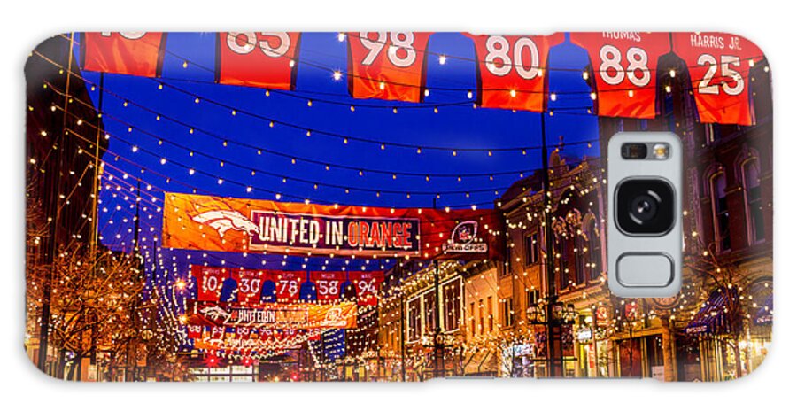 Blue Galaxy Case featuring the photograph Denver Larimer Square Blue Hour NFL United in Orange by Teri Virbickis