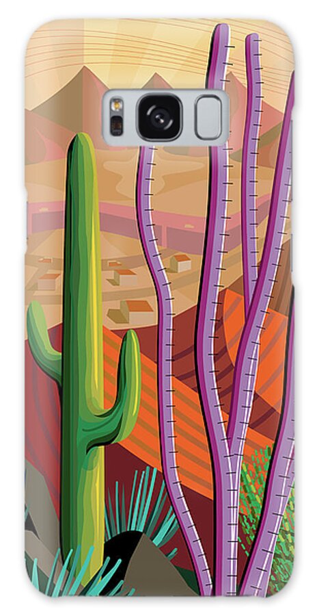 Saguaro Cactus Galaxy Case featuring the photograph Desert, Cactus, Mountains Landscape by Charles Harker