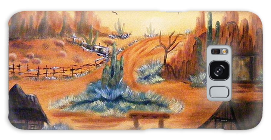 Landscape Galaxy Case featuring the painting Desert Homestead by Donna Painter