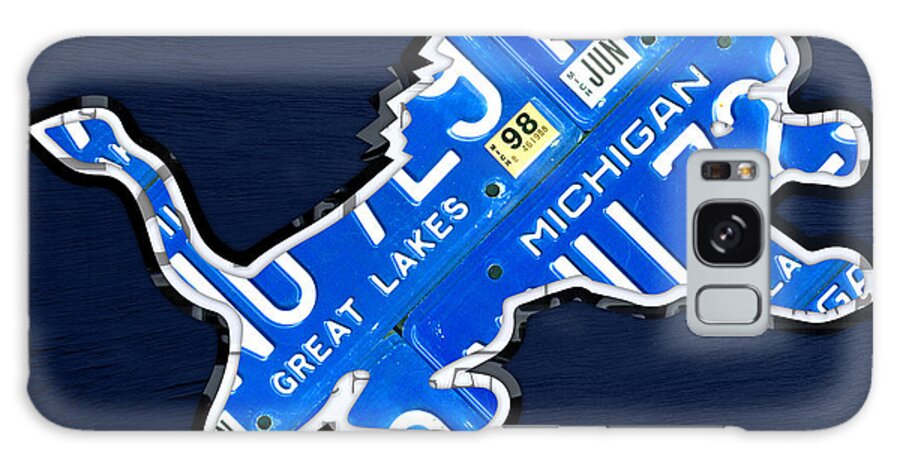 Detroit Lions Football Team Retro Logo License Plate Art License Plate Map Galaxy Case featuring the mixed media Detroit Lions Football Team Retro Logo License Plate Art by Design Turnpike