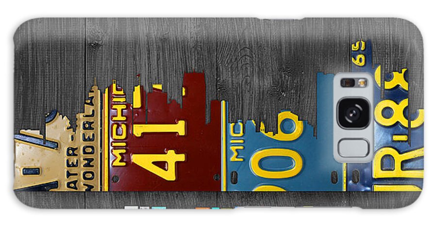 Detroit Galaxy Case featuring the mixed media Detroit Michigan City Skyline License Plate Art The Motor City by Design Turnpike