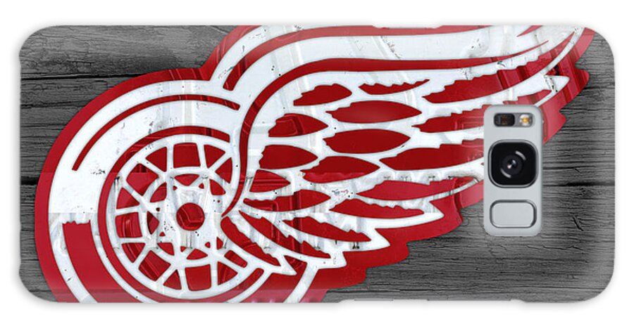 Detroit Galaxy Case featuring the mixed media Detroit Red Wings Recycled Vintage Michigan License Plate Fan Art on Distressed Wood by Design Turnpike
