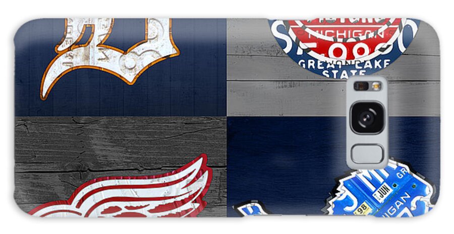 Detroit Galaxy Case featuring the mixed media Detroit Sports Fan Recycled Vintage Michigan License Plate Art Tigers Pistons Red Wings Lions by Design Turnpike
