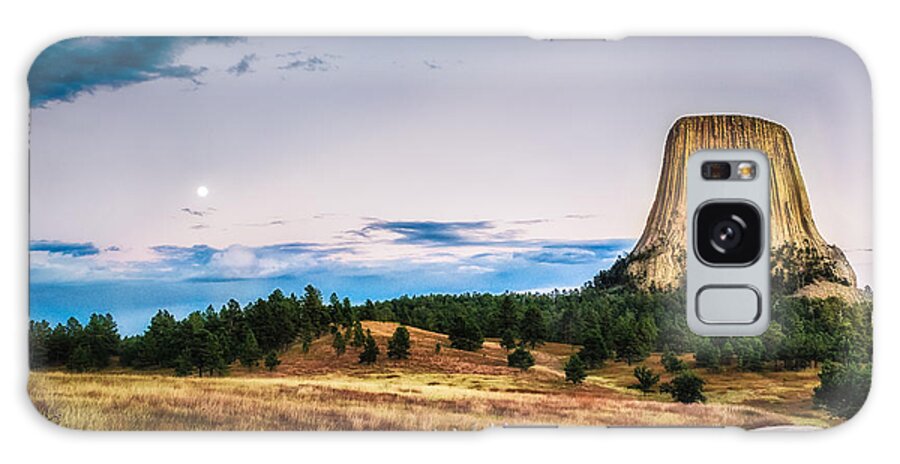 Devils Tower Galaxy Case featuring the photograph Devils Tower at Sunset and Moonrise by Sophie Doell