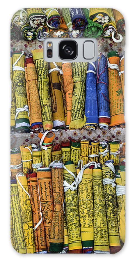 Large Group Of Objects Galaxy Case featuring the photograph Display Of Rolled-up Prayer Flags by Glen Allison