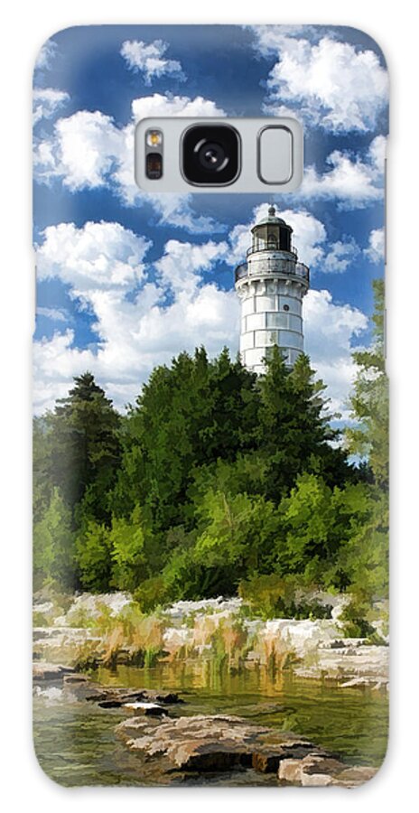 Cana Island Lighthouse Galaxy Case featuring the painting Cana Island Lighthouse Cloudscape in Door County by Christopher Arndt