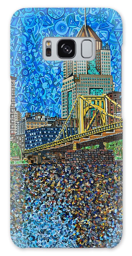 Pittsburgh Galaxy Case featuring the painting Downtown Pittsburgh - Roberto Clemente Bridge by Micah Mullen