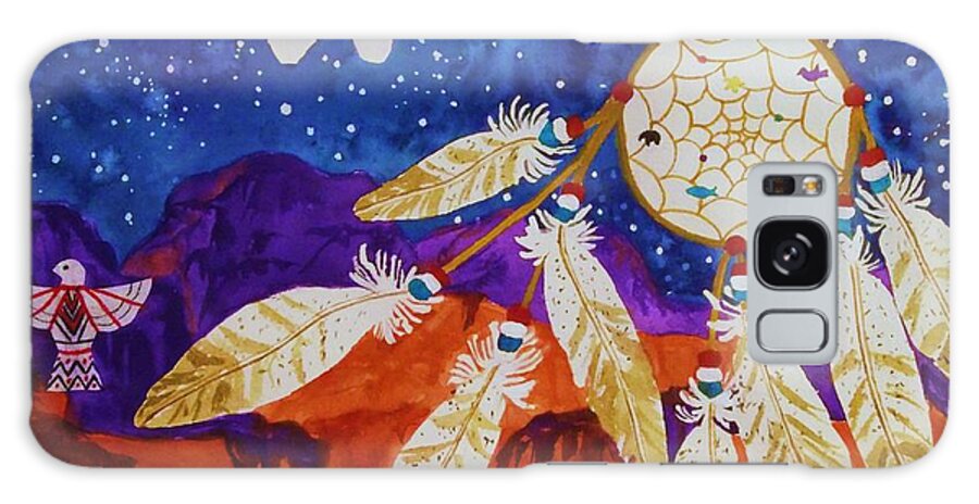 Dream Catcher Galaxy Case featuring the painting Dreamcatcher Over The Mesas by Ellen Levinson