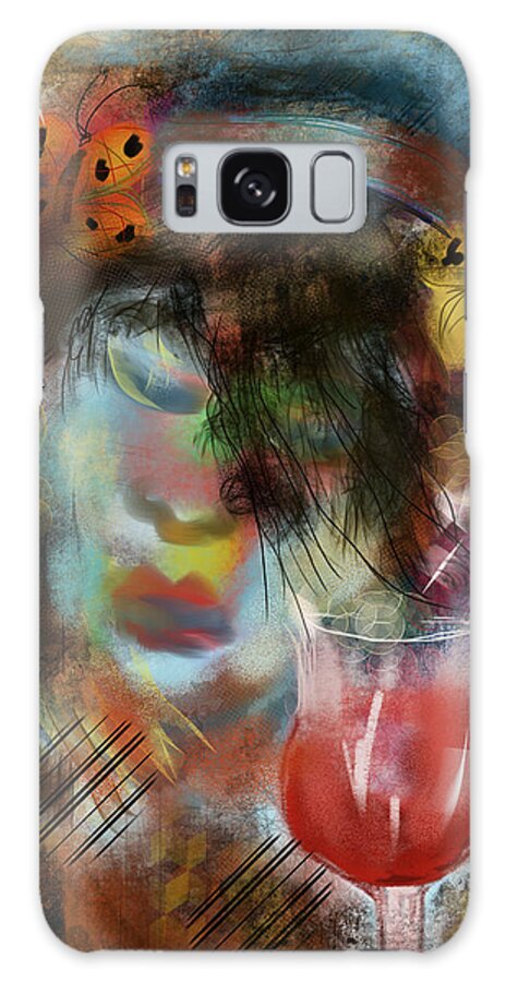 Drinking Gipsy Face Colors Butterfly Hair Band Glass Red Wine Abstract Print Painting Acrylic Blue Mane Earing Lips Liquor Galaxy S8 Case featuring the painting Drinking Gipsy by Miroslaw Chelchowski