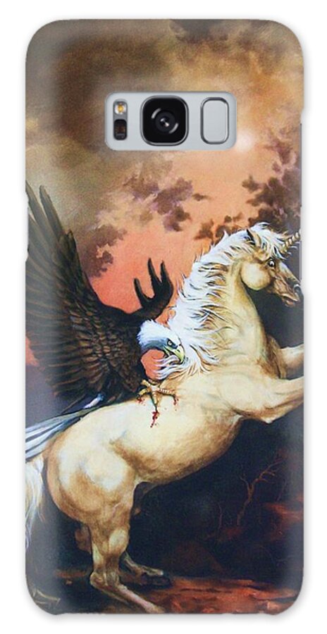 Eagle Galaxy Case featuring the painting Eagle and the Unicorn by Tom Shropshire