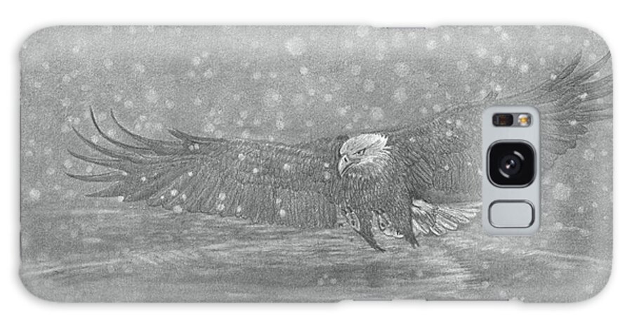Eagle Galaxy S8 Case featuring the drawing Eagle over water by Raine Cook