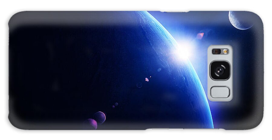 Earth Galaxy Case featuring the photograph Earth sunrise with moon in space by Johan Swanepoel