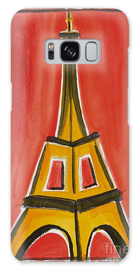  Galaxy S8 Case featuring the painting Eiffel Tower Orange and Yellow by Robyn Saunders