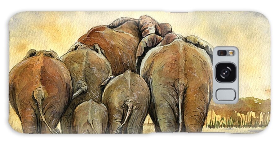 Herd Galaxy Case featuring the painting Elephants herd by Juan Bosco