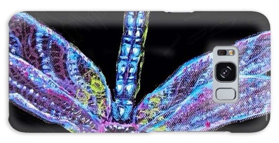 Nature Paintings Blue Dragonfly Paintings With Black Background Blue Ethereal Looking Wings Of A Dragonfly Illuminated Acrylic Paintings Galaxy Case featuring the painting Ethereal Wings of Blue by Kimberlee Baxter