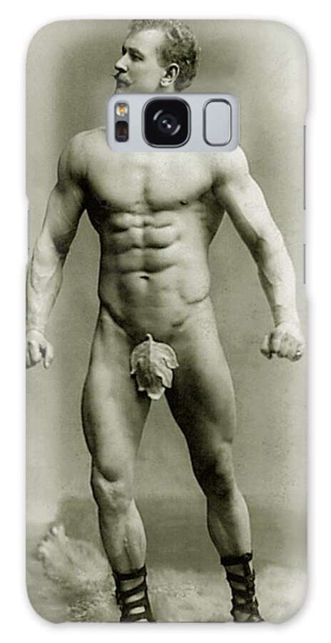 Eugen Sandow; Pioneer; Pioneering; Physique; Competitor; Star; Competition; Building; Pose; Posing; Model; Moustache; German; Ziegfeld Follies; Follies; Ideal; Standard; Modelling; Buskin; Buskins; Body Builder Galaxy Case featuring the photograph Eugen Sandow in classical ancient Greco Roman pose by American Photographer