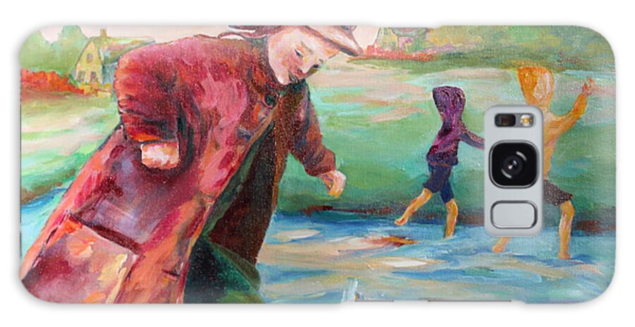 Kids Are Exploring One Big Water Puddle After A Big Summer Rain! Galaxy S8 Case featuring the painting Exploring Puddles by Naomi Gerrard