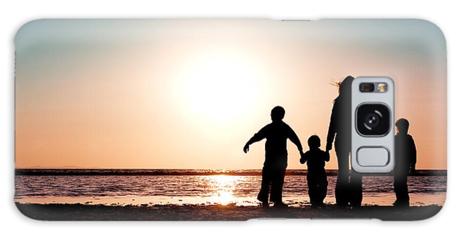 Silhouette Galaxy Case featuring the photograph Family Watching Sunset by Cindy Singleton