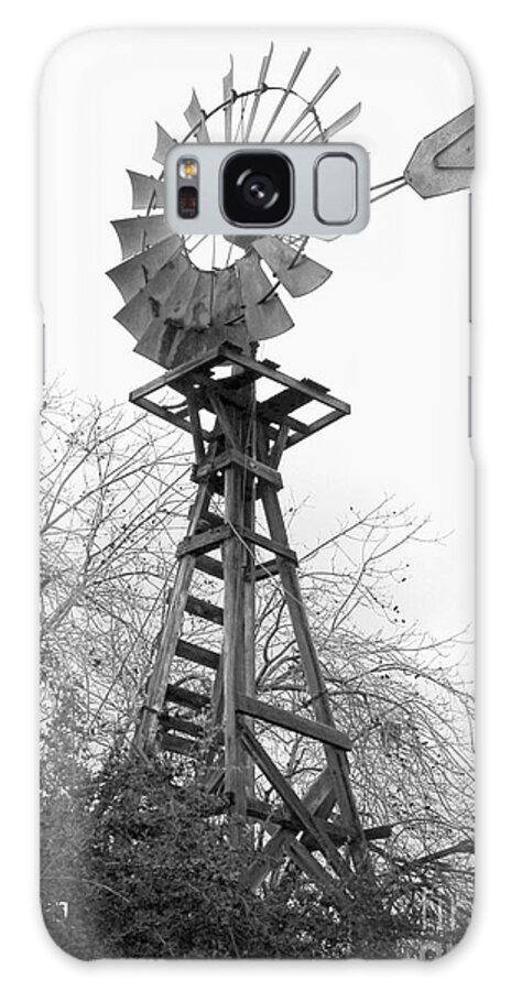 Windmill Galaxy Case featuring the photograph Farm Windmill - Black and White by Carol Groenen