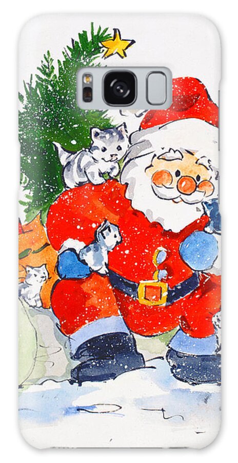Christmas Galaxy Case featuring the painting Father Christmas And Kittens, 1996 by Diane Matthes