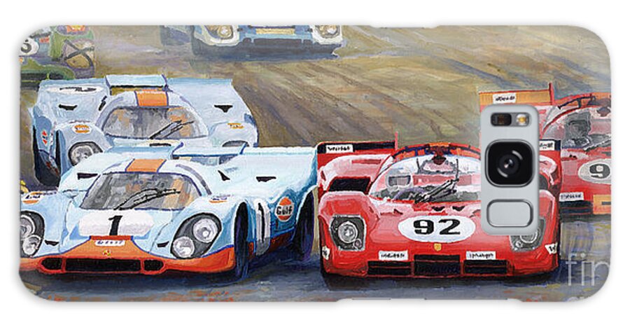 Acrilic On Canvas Galaxy Case featuring the painting Ferrari vs Porsche 1970 Watkins Glen 6 Hours by Yuriy Shevchuk