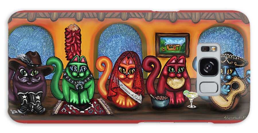 Folk Art Galaxy Case featuring the painting Fiesta Cats or Gatos de Santa Fe by Victoria De Almeida