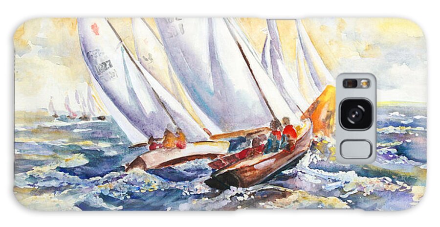 Folkboat Galaxy Case featuring the painting Fight At The Mark - Folkboats Tacking by Barbara Pommerenke