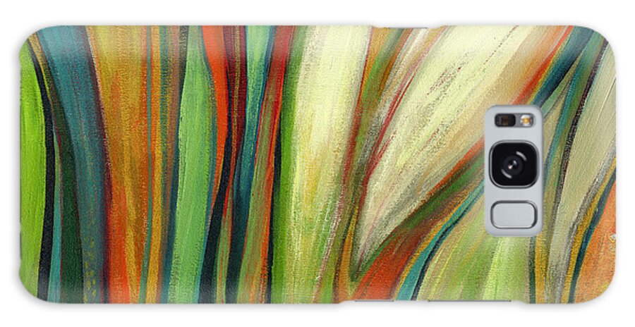 Abstract Modern Color Paradise Bird Green Red Gold Klimt Jenlo Organic Galaxy Case featuring the painting Finding Paradise by Jennifer Lommers