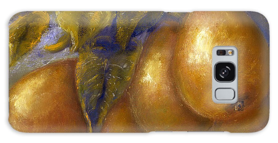 Pears Galaxy S8 Case featuring the painting Fine Art Golden Pears with Blue and Green by Lenora De Lude