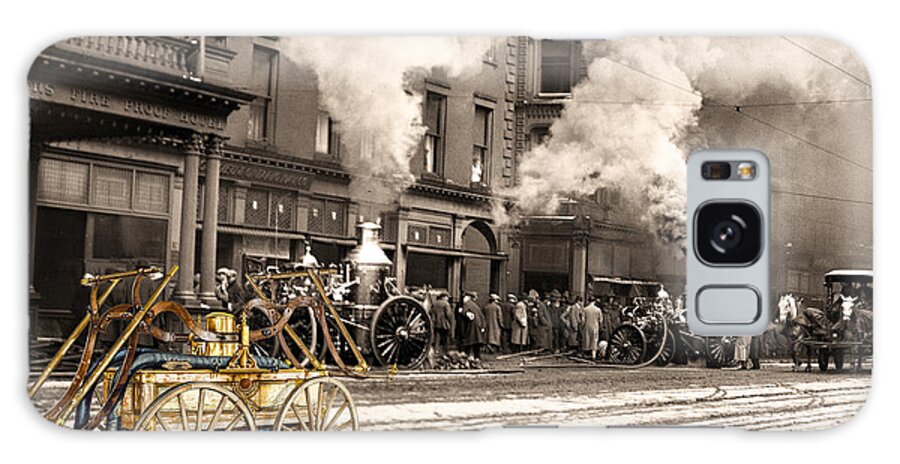 1890 Galaxy S8 Case featuring the photograph Fire Truck in New York 1890 collage by Vincent Monozlay