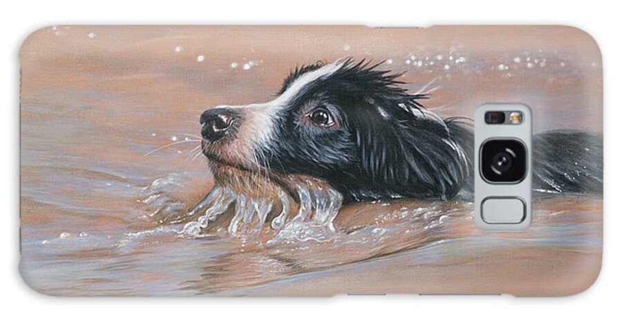 Dog Paintings Galaxy Case featuring the painting First swim by John Silver