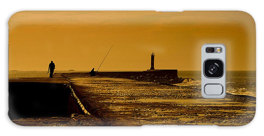 Fisherman Galaxy Case featuring the photograph Fishermen on Lighthouse by Paulo Goncalves