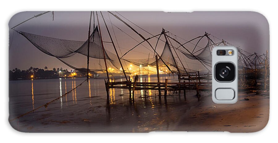 Boat Galaxy Case featuring the photograph Fishing Boat And Crane At Cochin by David H. Wells