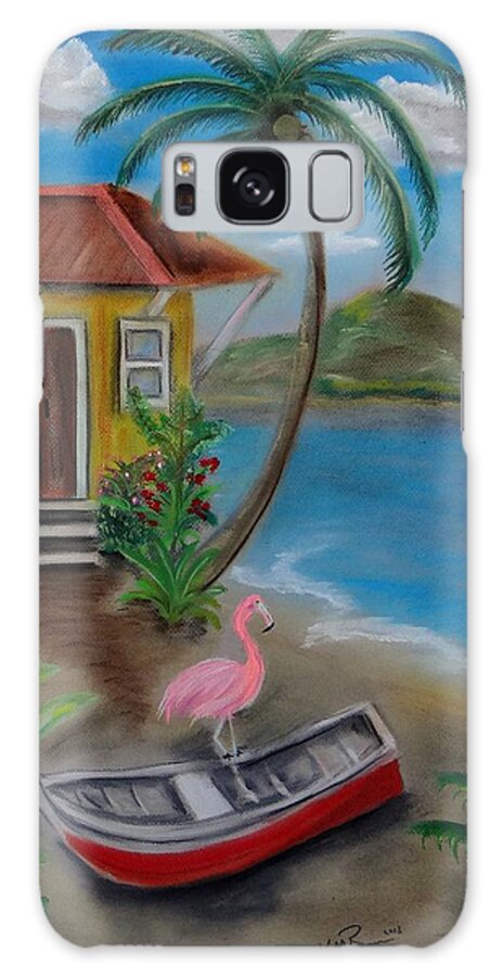 Island Paintings Galaxy Case featuring the painting Flamingo Beach by Kevin Brown
