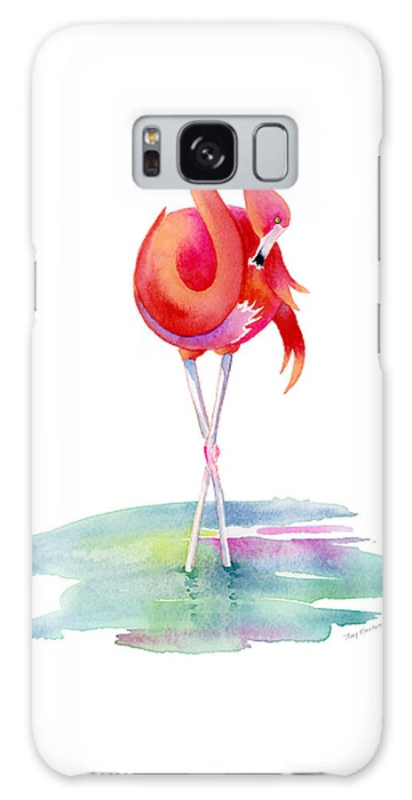 Flamingo Galaxy Case featuring the painting Flamingo Primp by Amy Kirkpatrick