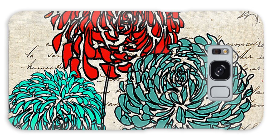 Turquoise Flower Galaxy Case featuring the painting Floral Delight IV by Lourry Legarde