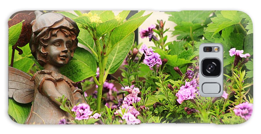 Angel Galaxy Case featuring the photograph Flower-bed mit an angel statue by Amanda Mohler