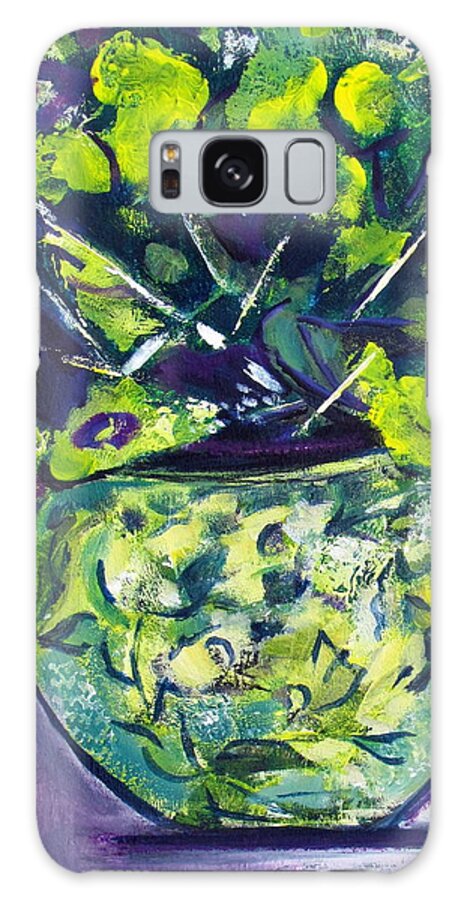 Interplay Of Flowers And Vase With Background Galaxy Case featuring the painting Flowers and Vase by Betty Pieper
