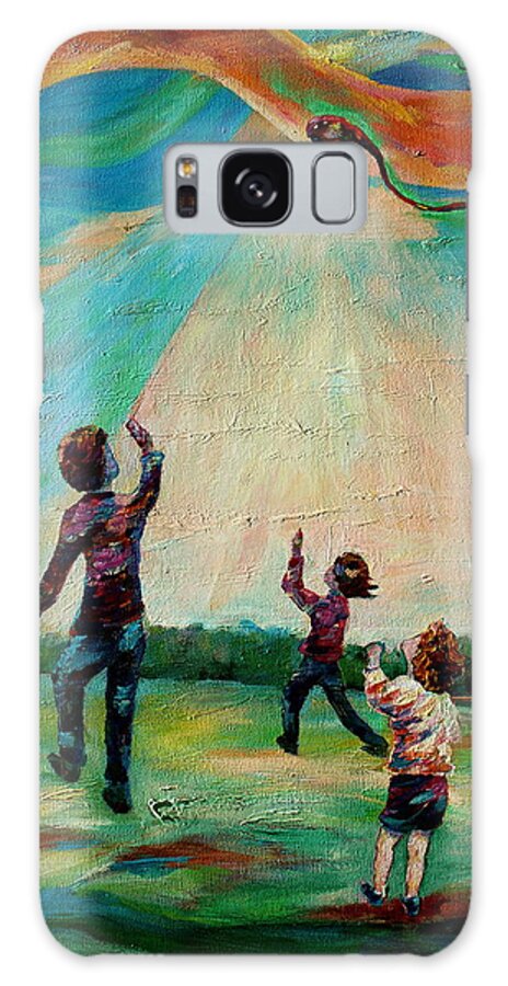 Kids Playing Galaxy S8 Case featuring the painting Flying High by Naomi Gerrard