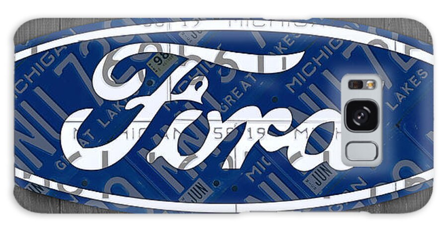 Ford Galaxy Case featuring the mixed media Ford Motor Company Retro Logo License Plate Art by Design Turnpike