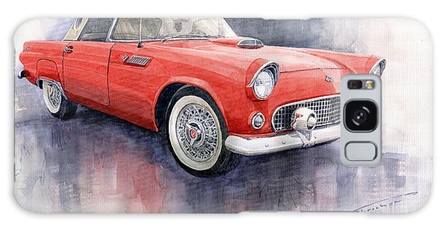 Watercolor Galaxy Case featuring the painting Ford Thunderbird 1955 Red by Yuriy Shevchuk