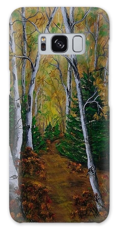 Season Galaxy S8 Case featuring the painting Birch Tree Forest Trail by Sharon Duguay
