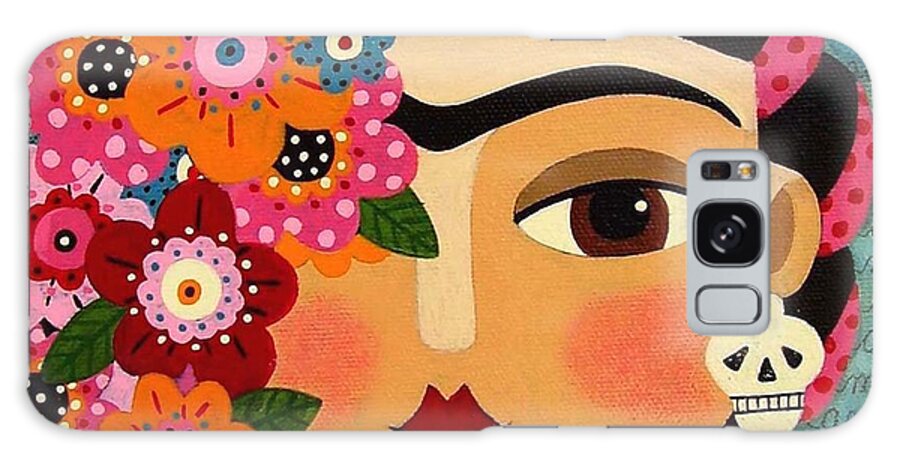 Frida Galaxy Case featuring the painting Frida Kahlo with Flowers and Skull by Andree Chevrier