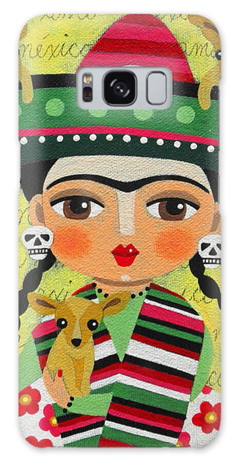 Frida Galaxy Case featuring the painting Frida Kahlo with Sombrero and Chihuahuas by Andree Chevrier