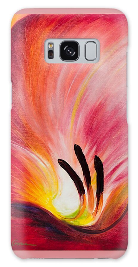 Red Galaxy S8 Case featuring the painting From the Heart of a Flower RED I by Gina De Gorna