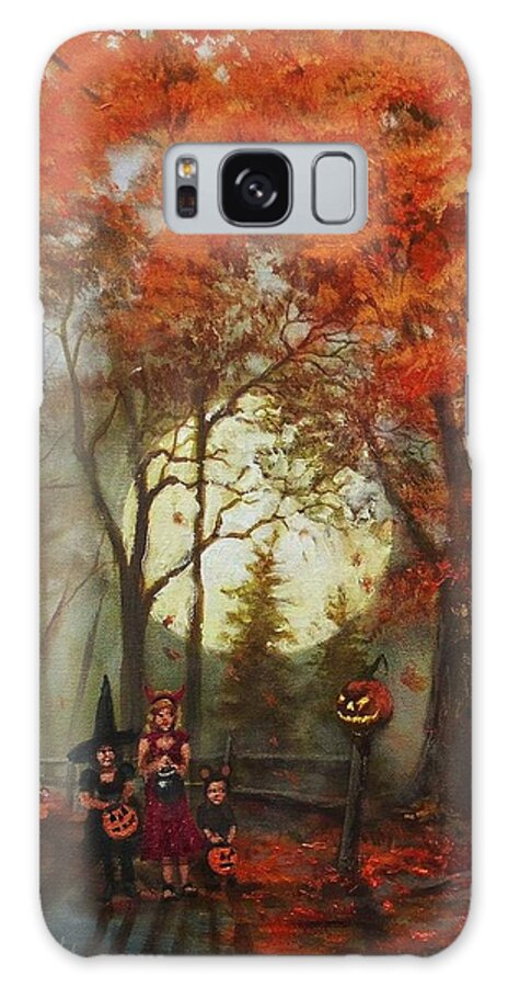  Autumn Galaxy Case featuring the painting Full Moon on Halloween Lane by Tom Shropshire