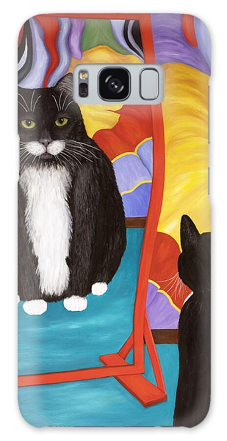Cat Art Galaxy Case featuring the painting Fun House Fat Cat by Karen Zuk Rosenblatt