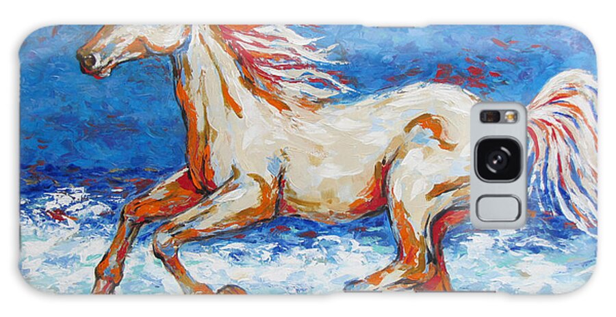  Beach Galaxy Case featuring the painting Galloping Horse on Beach by Jyotika Shroff