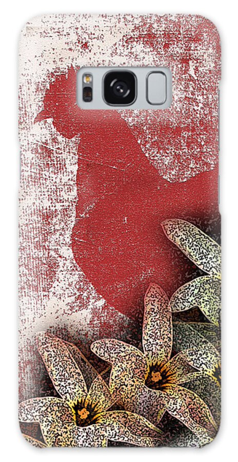 Rooster Galaxy Case featuring the mixed media Garden Rooster by Lesa Fine
